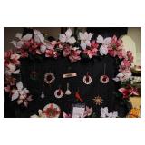 Lot of Holiday Decorations and Ornaments Various holiday decorations including poinsettia garlands, handmade ornaments, and angel figurines