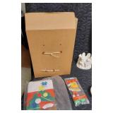 Vintage Christmas Decorations including Santa Wall Hanging, Snowman Countdown Calendar, and Assorted Holiday Items