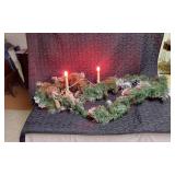 Festive Garland with Electric Candles and Pinecones