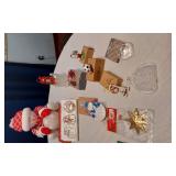 Christmas Decorations and Ornaments Assortment including Snowman Figure, Nativity Scene, and Various Ornaments
