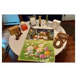 Home Interiors Wooden Candlesticks, Avon Teapot, Picture Frames, and Holiday Decorations