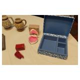 Avon Collectibles and Decor Items including Jewelry Box, Mugs, and Clock