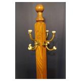 Wooden Coat Rack with Brass Hooks