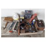Tools and Hardware Lot including Drill Bit Set, Hole Saw Set, WD-40, and Assorted Nails