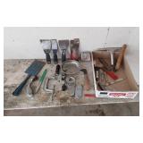Assorted Hand Tools including Putty Knives, Tape Measure, and Utility Knife
