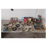 Assorted Hardware and Tools Lot including SKIL Grinding Wheel, Wire Connectors, and Hooks