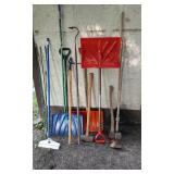 Lot of Hand Tools Including Shovels and Rakes, Axe