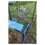 Garden Trellis, Bench, Bird Bath and Metal Table