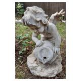Concrete Animal and Bird Garden Statues, Including Dog, Cow, and Parrot