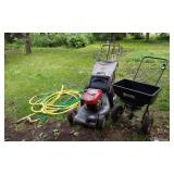 Craftsman Lawn Mower, Agri-Fab Spreader, and Garden Hose with Nozzle