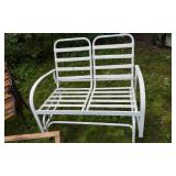 Vintage Metal Garden Bench, Cart, Fan, and White Metal Bench