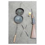 Vintage Daisy Model 788 BB Scout Air Rifle, Over the Fire Popcorn Popper and Curling Iron
