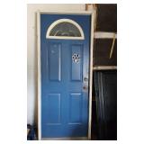 Blue and Wood Textured Door with Frame and Glass Inserts