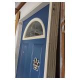Blue and Wood Textured Door with Frame and Glass Inserts