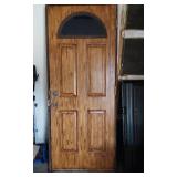 Blue and Wood Textured Door with Frame and Glass Inserts
