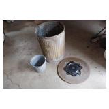 Metal Trash Can, Small Plastic Bucket, and Rotating Base