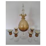 *RARE* Italian Amber Decanter & Six matching Cordial Glasses *RARE* Italian Amber Decanter & Six matching Cordial Glasses