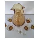 *RARE* Italian Amber Decanter & Six matching Cordial Glasses *RARE* Italian Amber Decanter & Six matching Cordial Glasses
