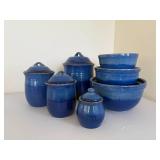 Blue Stoneware Canister and Mixing Bowl Set Blue Stoneware Canister and Mixing Bowl Set