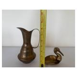 Vintage Brass Pitcher and Pelican Trinket Holder Vintage Brass Pitcher and Pelican Trinket Holder