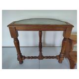 Etched Glass Oak Side Table & Heart Step Stool Etched Glass Oak Side Table & Heart Step Stool
