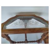 Etched Glass Oak Side Table & Heart Step Stool Etched Glass Oak Side Table & Heart Step Stool