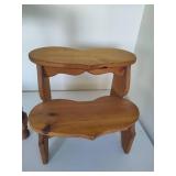 Etched Glass Oak Side Table & Heart Step Stool Etched Glass Oak Side Table & Heart Step Stool