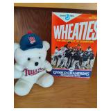 Minnesota Twins 1987 World Series Wheaties Box and Twins Bear Minnesota Twins 1987 World Series Wheaties Box and Twins Bear