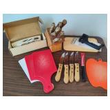 Lot of Knives, Cutting Board, Sharpener Lot of Knives, Cutting Board, Sharpener