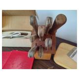 Lot of Knives, Cutting Board, Sharpener Lot of Knives, Cutting Board, Sharpener