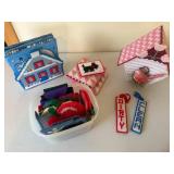 Lot of Plastic Needlepoint Decor, Napkin Holder, Bird House and more. Lot of Plastic Needlepoint Decor, Napkin Holder, Bird House and more.