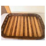 Vintage Serving Ware - Wooden Bucket, Rattan Serving Tray and Small Woven Basket Vintage Serving Ware - Wooden Bucket, Rattan Serving Tray and Small Woven Basket