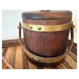 Vintage Serving Ware - Wooden Bucket, Rattan Serving Tray and Small Woven Basket Vintage Serving Ware - Wooden Bucket, Rattan Serving Tray and Small Woven Basket