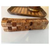 Vintage Serving Ware - Wooden Bucket, Rattan Serving Tray and Small Woven Basket Vintage Serving Ware - Wooden Bucket, Rattan Serving Tray and Small Woven Basket