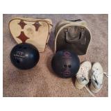 Two Vintage Bowling Balls, Bags & Shoes Two Vintage Bowling Balls, Bags & Shoes