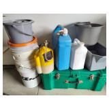 Lot of Buckets, Jugs & Storage Chest Lot of Buckets, Jugs & Storage Chest