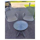Two Metal Patio Chairs + Side Table Two Metal Patio Chairs + Side Table