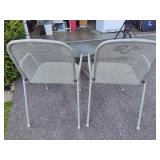 Two Metal Patio Chairs + Side Table Two Metal Patio Chairs + Side Table