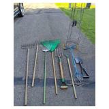 Lot of Rakes, Tomato Cages and Asst Gardening Tools Lot of Rakes, Tomato Cages and Asst Gardening Tools