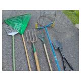 Lot of Rakes, Tomato Cages and Asst Gardening Tools Lot of Rakes, Tomato Cages and Asst Gardening Tools