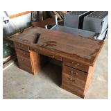 Metal Flat File Plan Sheet Drawers and Wooden Desk