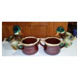 Royal Copley Mallards (2) And Mccoy Soup Mugs (2)