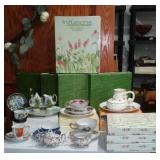 Avon Collector Plates (13), Teacup/Saucers/Tray, Creamer/Sugar.