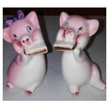 Mcm Ceramic Pig Salt/Pepper, Flat Faced. (3)