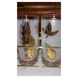 1960 Libby Gold Foil Glasses And Caddy