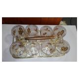 1960 Libby Gold Foil Glasses And Caddy