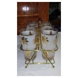 1960 Libby Gold Foil Glasses And Caddy