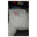 Tulips And Ivory Embroidered Back Rest And Throw