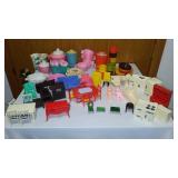 Assortment Of Tupperware Toys Dishes, Doll House Furniture And More.