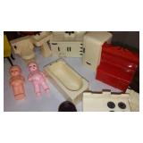 Assortment Of Tupperware Toys Dishes, Doll House Furniture And More.